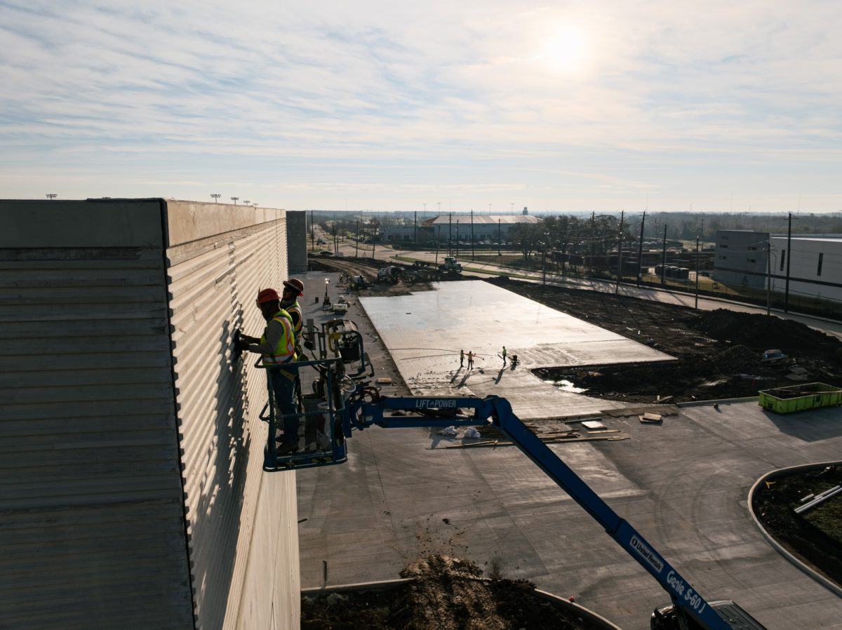 Tilt wall building with concrete slab horizon sky
